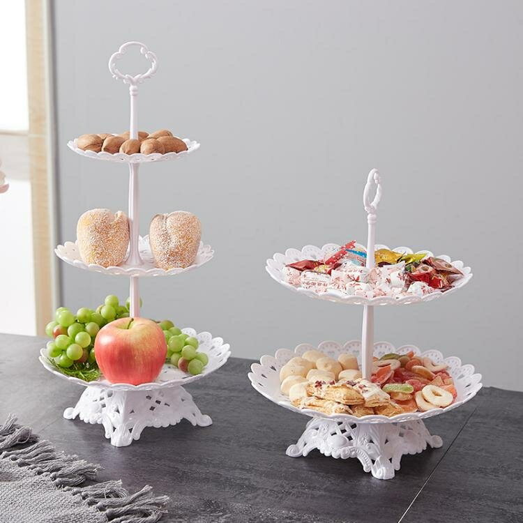 水果盤 塑料水果盤三層蛋糕托盤架歐式糖果盤下午茶點心甜品臺擺件架雙層