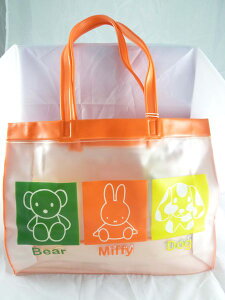 【震撼精品百貨】Miffy 米菲兔米飛兔 三色格寬型防水透明手提袋 橘&藍 震撼日式精品百貨