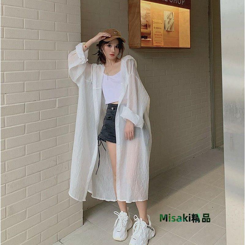 XYJ 防護夏季中長款防曬衣女士寬鬆長袖連帽襯衫外套上衣潮-Misaki精品