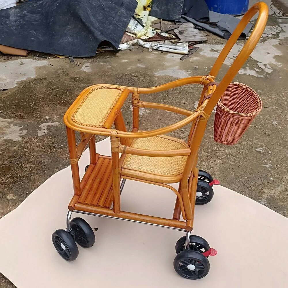 真藤嬰兒推車兒童車真藤編織車子竹藤手工製作防側翻萬向新款收納