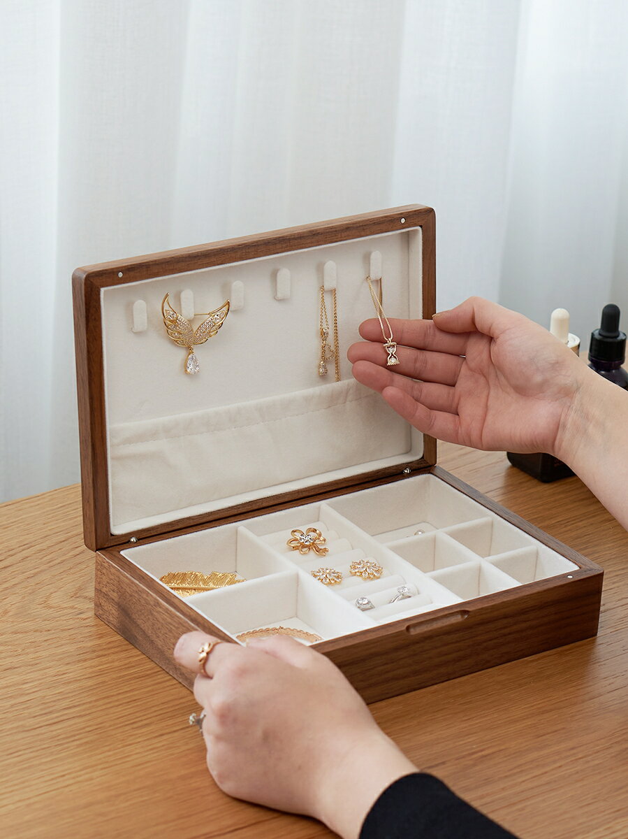 實木首飾收納盒珠寶項鍊大容量帶鎖家用飾品盒高檔精致【奇趣生活百貨】