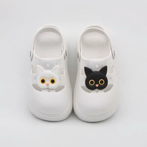 黑白貓洞洞鞋防滑厚底包頭增高涼拖鞋