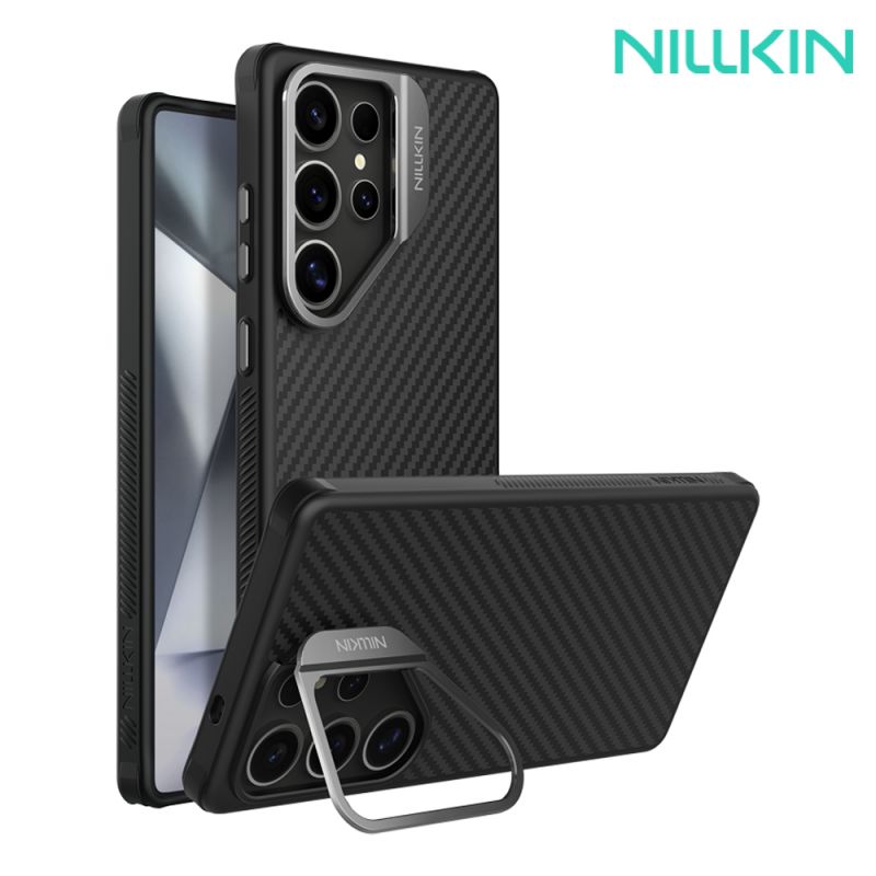 NILLKIN SAMSUNG 三星 Galaxy S25 Ultra S25U 纖極碳纖維紋磁吸殼(鏡框版) 保護殼 保護套 手機殼 雙料殼 鏡頭加高保護 可站立 鏡頭支架 MagSafe【愛瘋潮】