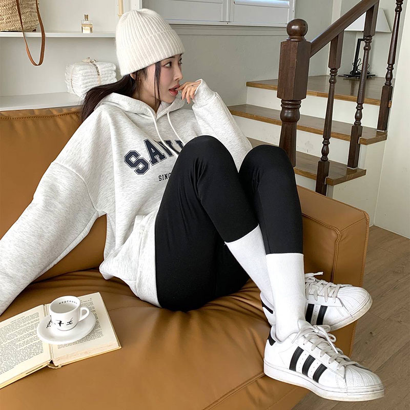 ANNAS 正韓發熱內搭褲 內磨毛顯瘦長褲 百搭高腰收腹小腳褲 韓國黑色褲子 8