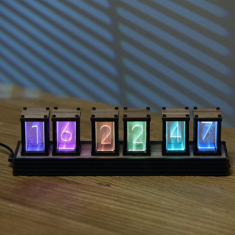 時鐘 鬧鐘 鐘錶 RGB擬輝光管時鐘 DIY套件創意電視櫃電競桌面擺件實木電子數字鐘 全館免運
