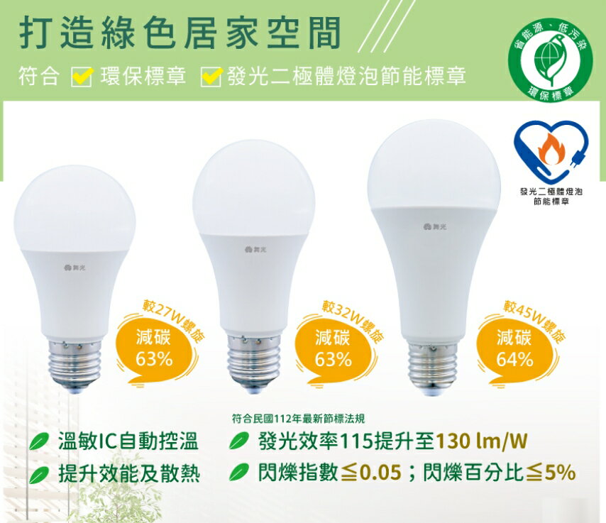 舞光 LED 10W 12W 16W 環標燈泡 含稅 E27 環保標章 節能標章 環標 節標 省電 LED-E2710D-EG 好商量~