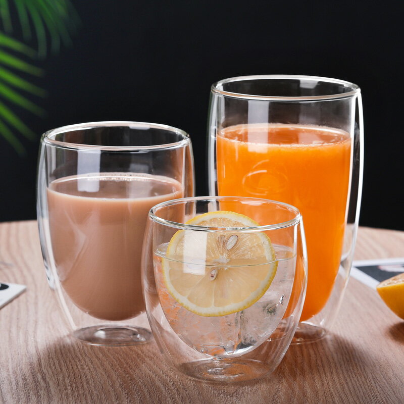 家用雙層透明玻璃杯創意耐熱花茶杯隔熱水杯冷飲牛奶果汁咖啡杯子
