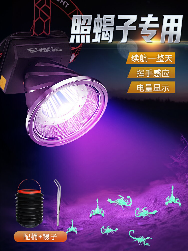 照蝎子專用紫光燈強光感應頭燈頭戴式手電筒戶外超亮長續航可充電