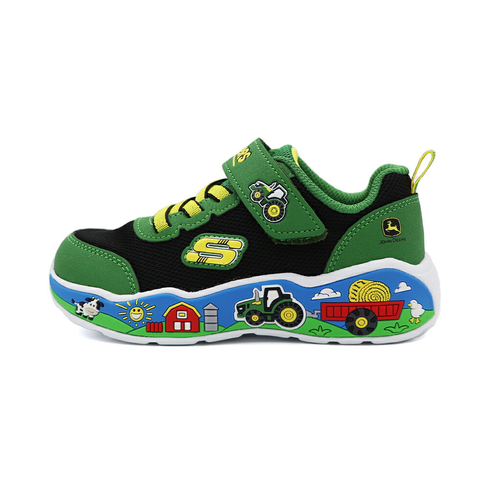 SKECHERS 魔鬼氈 運動鞋 小童鞋 曳引機 黑綠 S1262 (407065NGNBK)