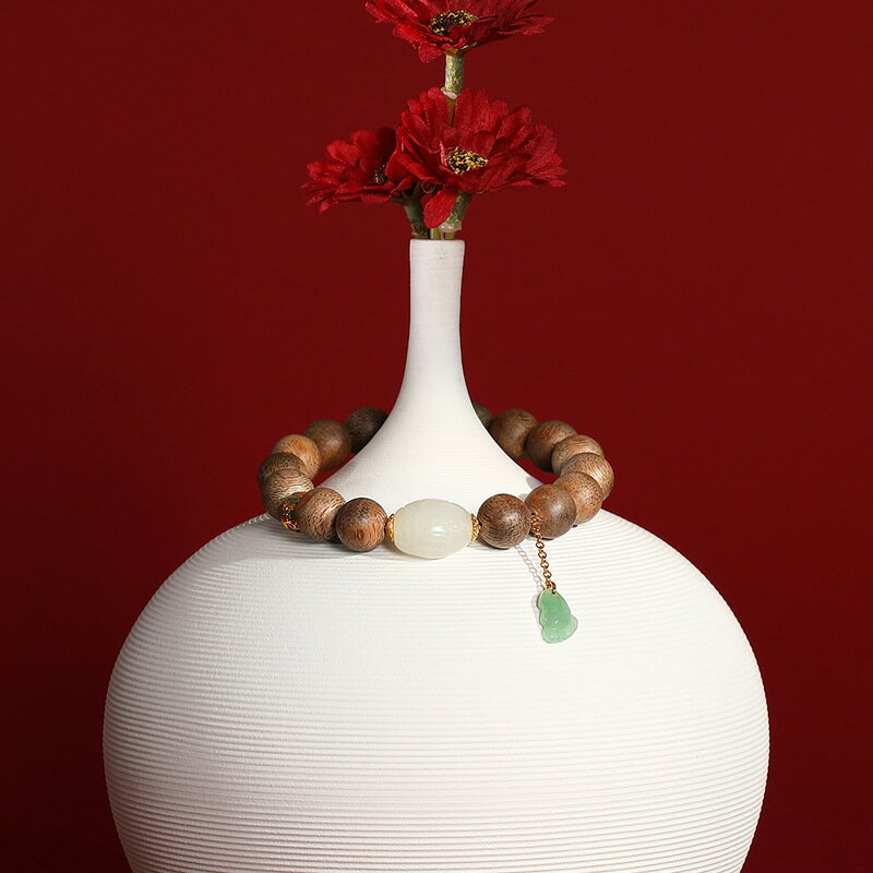 【巴黎精品】沉香手鍊玉石手串-11mm和闐玉蓮花翡翠女飾品a1ha64