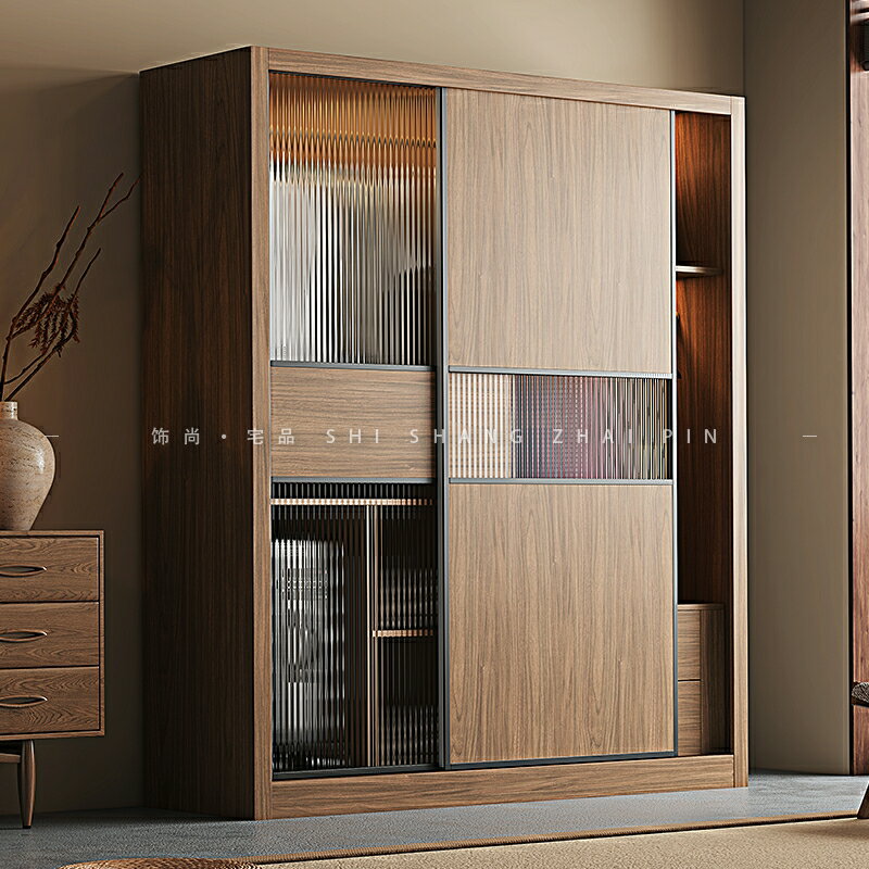 現代簡約推拉門衣柜小戶型家用臥室北歐風移滑門儲物柜子板式衣櫥