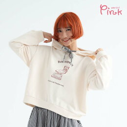 新品★Pink*俏皮印花連帽長袖衛衣(粉/米白)