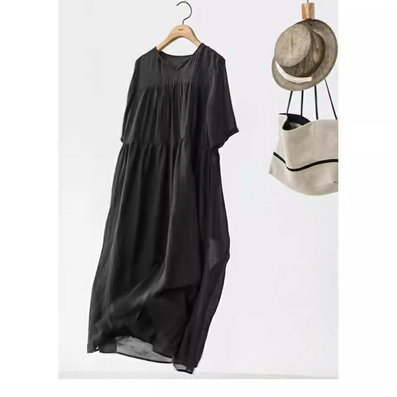 現貨+預購 連身裙短袖洋裝大尺碼長裙連衣裙A字裙休閒大碼女裝-輕薄透氣雙層寬鬆女裙子74kc88【獨家進口】【米蘭精品】