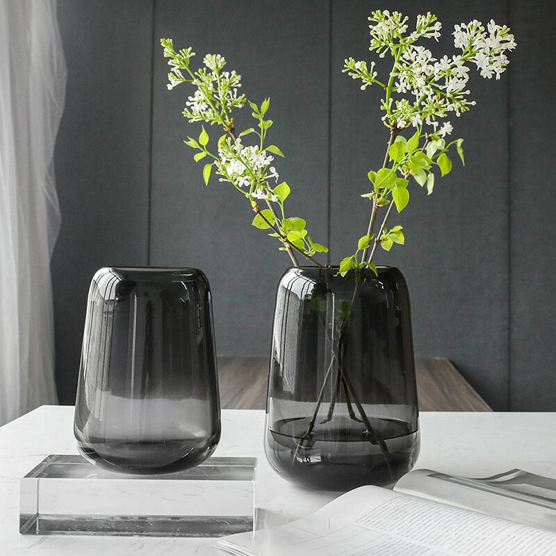 現代電鍍鏡面摩登透明玻璃花瓶組合花器酒店插花板房家居擺件