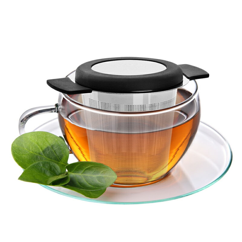 【優選百貨】304不銹鋼泡茶過濾器茶漏矽膠雙柄茶濾帶蓋子隔渣器功夫茶具配件