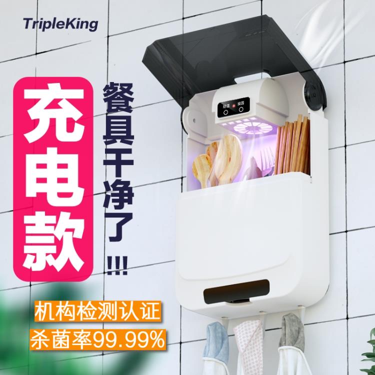 充電款筷子筒紫外線殺菌消毒櫃壁掛式免打孔置物架帶蓋筷子消毒機 免運開發票