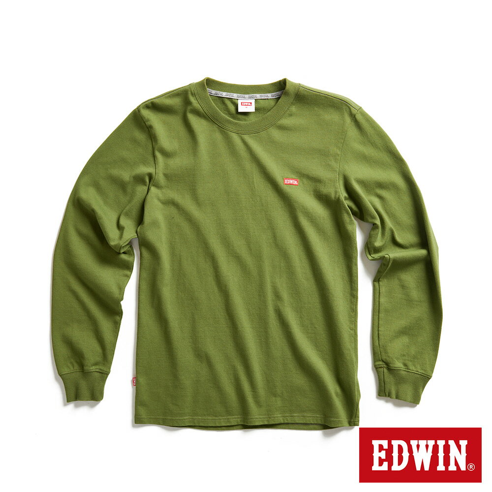 EDWIN 男款 露營系列 背後富士營地LOGO印花長袖T恤(橄欖綠)