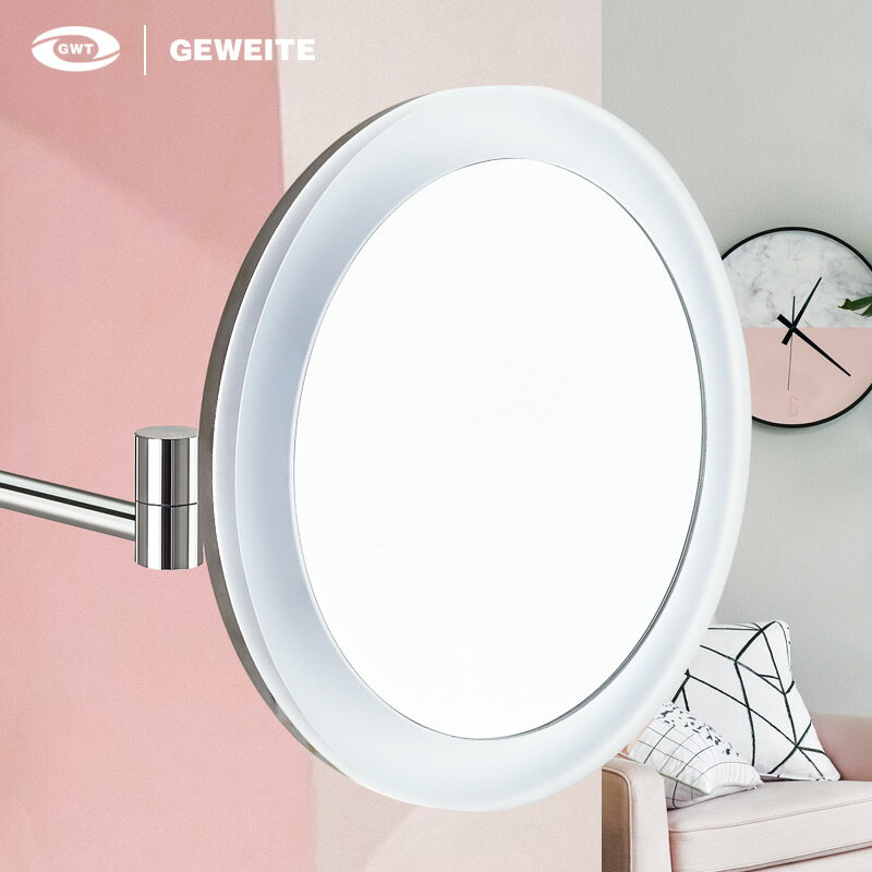 LED化妝鏡帶燈亞克力鏡子衛生間壁掛放大美容鏡 折疊伸縮單面鏡
