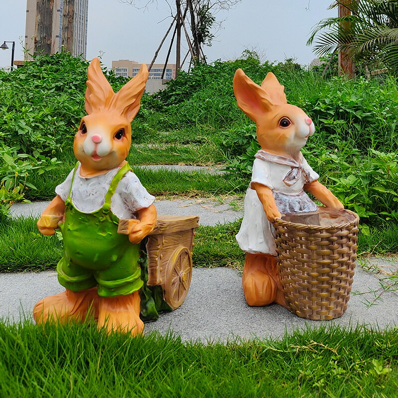 可開發票 免運 裝飾動物雕塑擺設幼兒園庭院花園景觀兔子戶外花盆園林卡通擺件