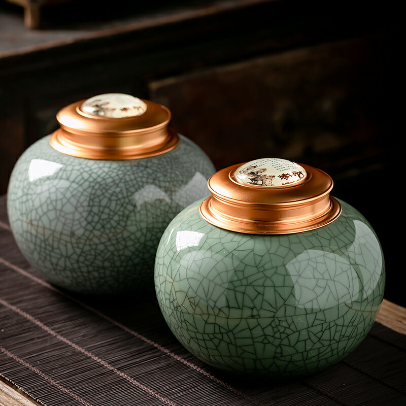 哥窯茶葉罐陶瓷密封罐家用存儲茶罐子大號一斤裝防潮散茶罐紅綠茶