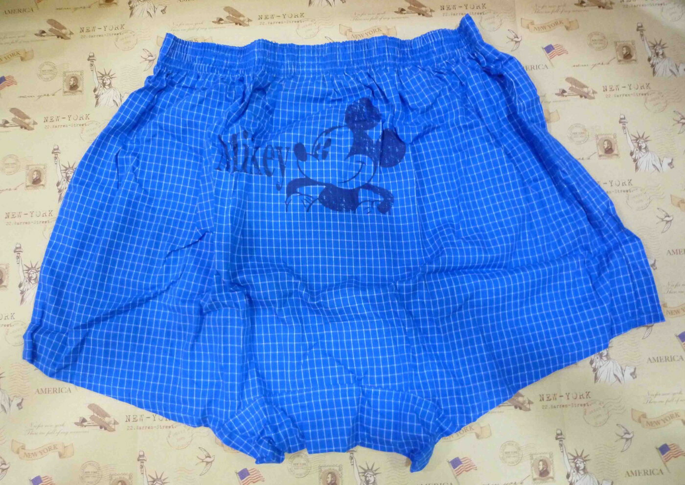 【震撼精品百貨】Micky Mouse 米奇/米妮 DISNEY 平口褲-格子藍 震撼日式精品百貨