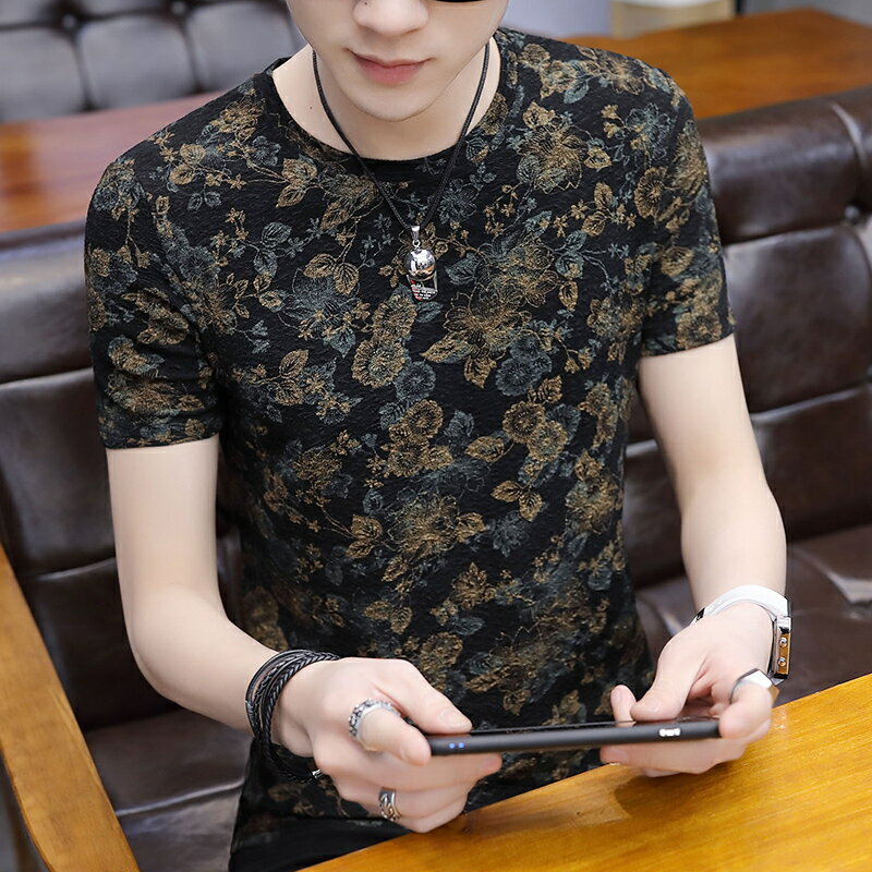 短袖t恤夏天潮流半袖印花冰絲體恤圓領寬松大碼打底衫上衣男士T恤 3