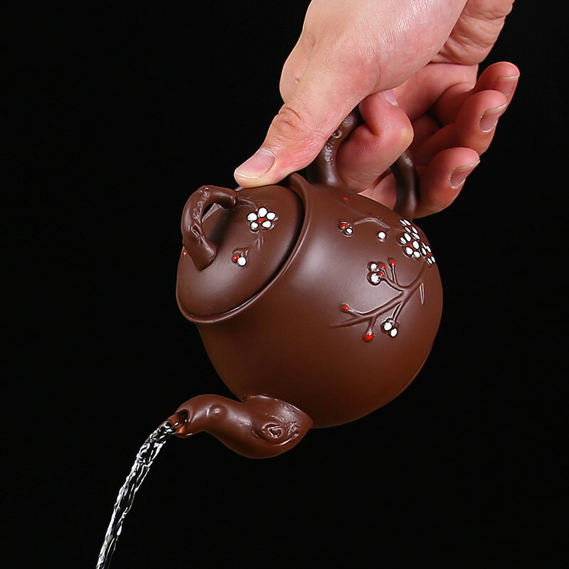 宜興紫砂壺朱泥單壺手工茶功夫大容量過濾茶壺陶瓷梅花茶壺茶具