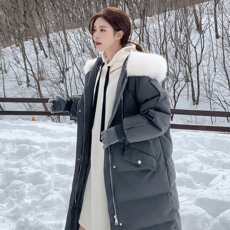 快速出貨/羽絨外套 長大衣 加厚羽絨服女中長款年新款冬裝韓版寬松保暖白鴨絨過膝麵包服
