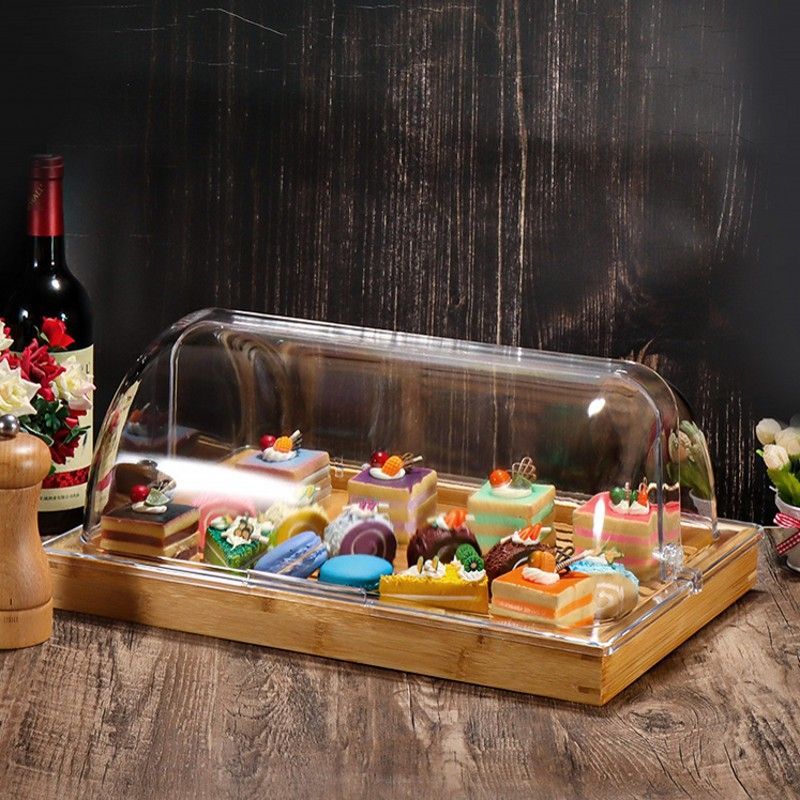 免運 開發票 托盤 長方形蛋糕托盤防塵罩實木烘焙糕點展示柜甜品臺點心面包透明翻蓋