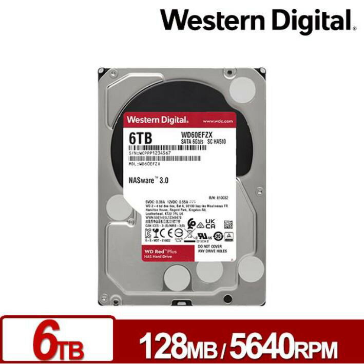 【現貨】 WD 威騰 紅標 Plus 6TB 3.5吋 NAS 硬碟 WD60EFZX