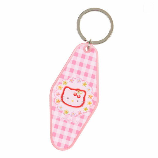 asdfkitty*KITTY 50週年紀念 復古吊牌鑰匙圈-粉方格-吊飾 掛飾-日本正版商品
