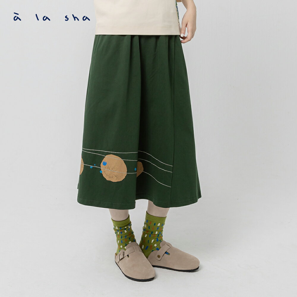 à la sha 圓點線條氣質長裙