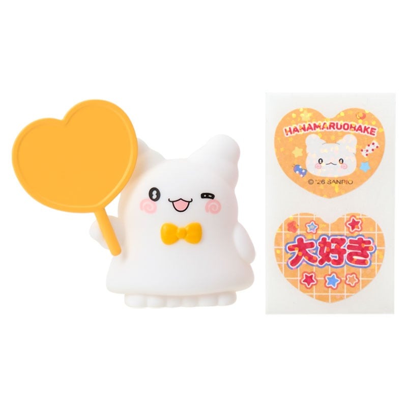 asdfkitty*三麗鷗 粉盒 小幽靈花丸 應援扇造型夾子 手指玩偶 附貼紙-名片夾 相片夾-日本正版商品