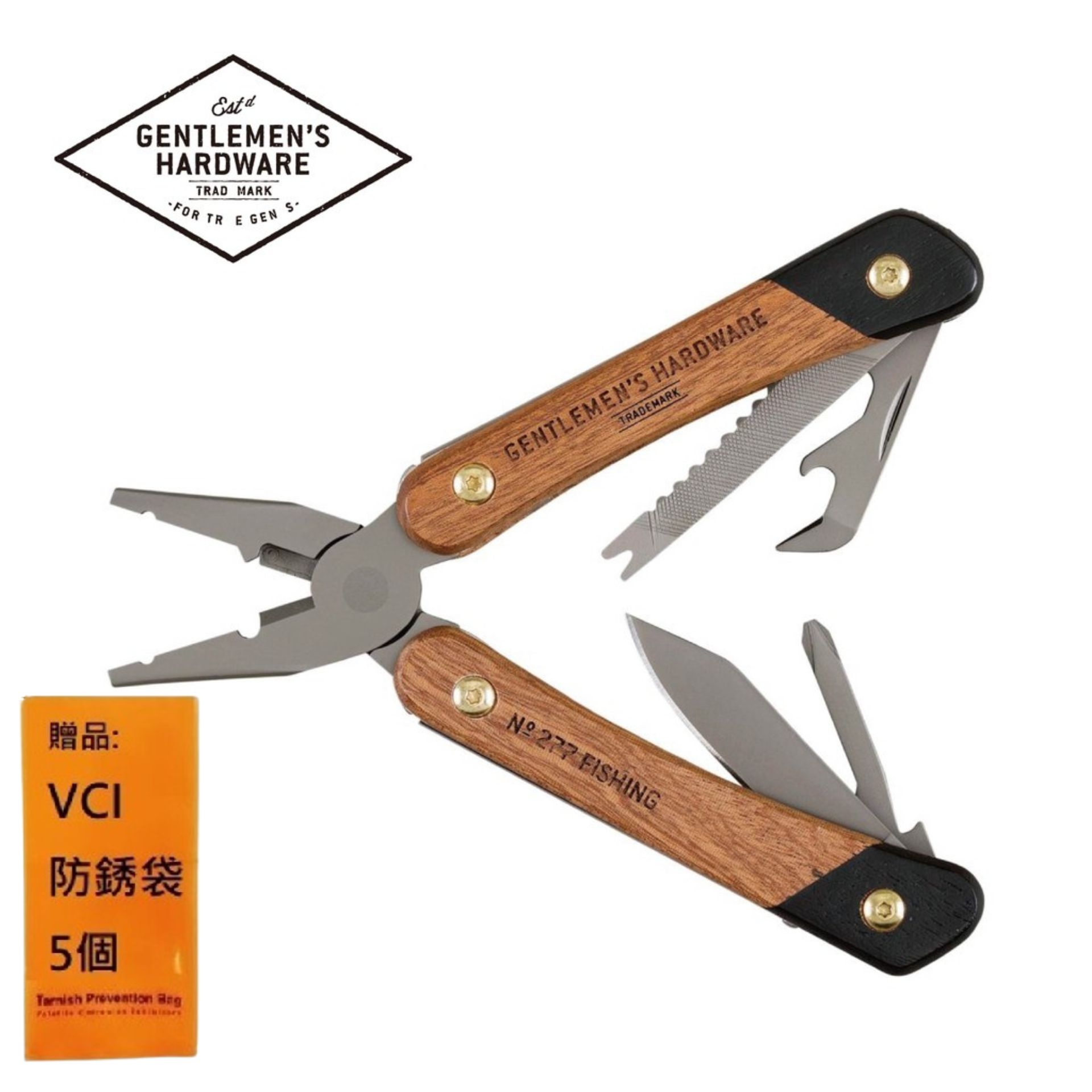 【Gentlemen's Hardware】經典7合1漁夫釣魚專業隨身工具組-木質握把 FISHING MULTI-TOOL