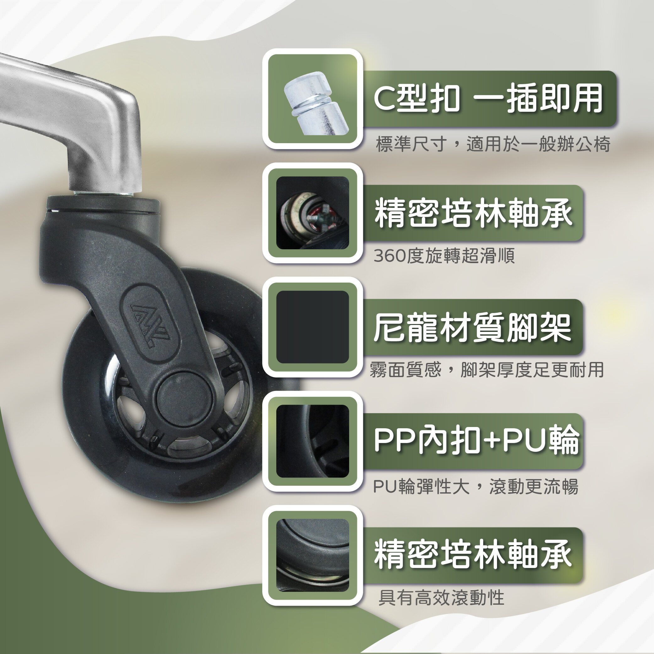 AXL辦公椅輪子 3英吋塑膠黑色溜冰輪,不水解PU輪,超好滾,辦公椅輪,電腦椅輪,椅子輪子,辦公椅輪子,電競椅 1