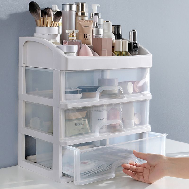 新款桌面化妝品收納盒塑料透明防塵梳妝臺抽屜式化妝盒