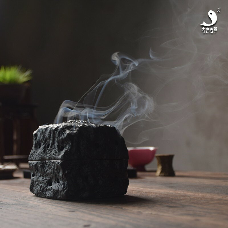 大魚美器香爐蓮花盒香薰座景德鎮陶瓷鏤空盤香塔香粉香盒茶道香爐1入
