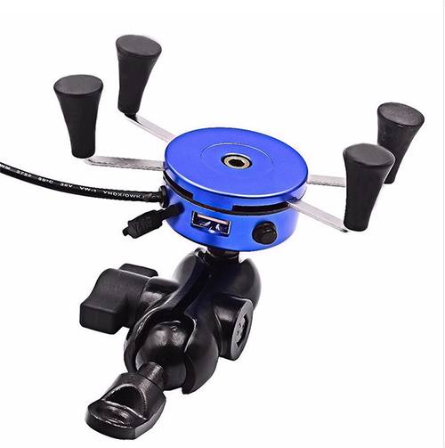 X型機車手機架 導航架 手機USB車充 摩托車6吋手機架-藍