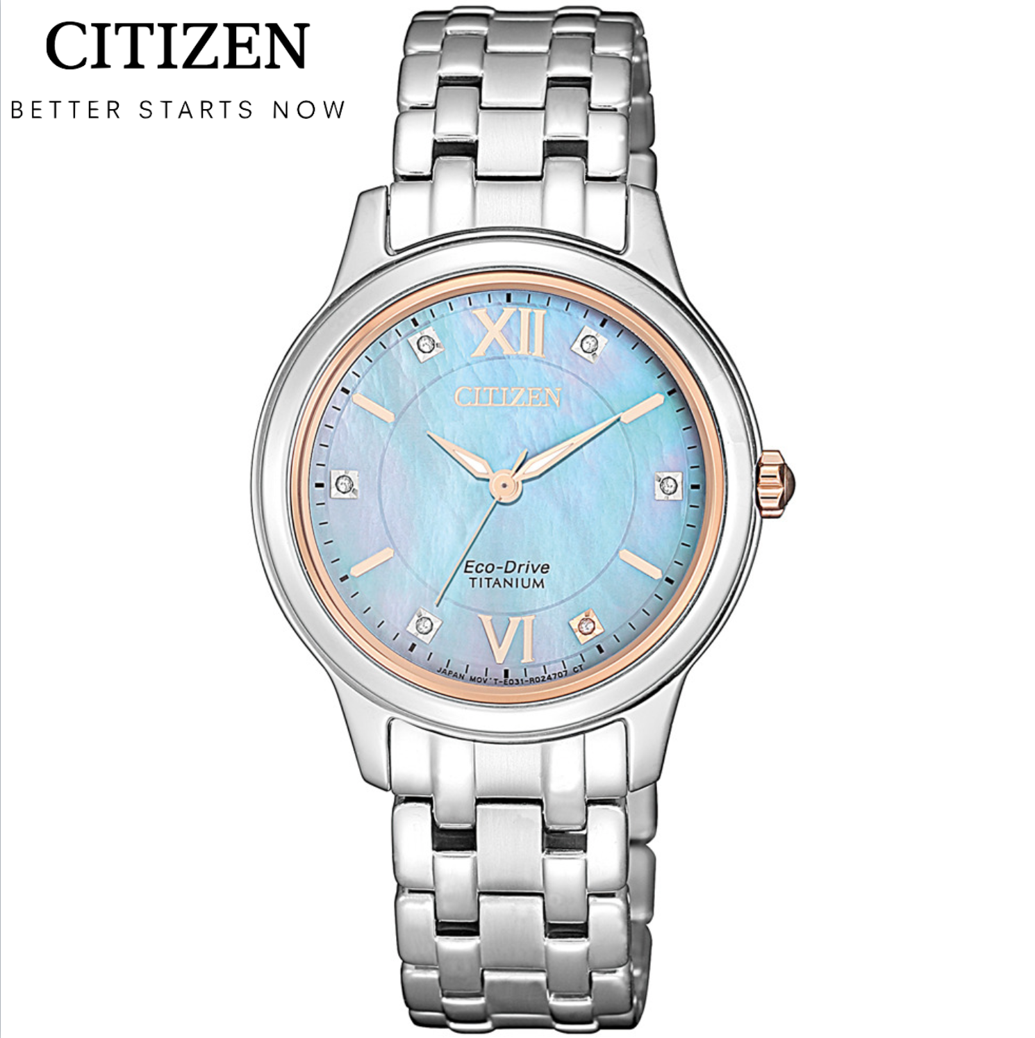 CITIZEN星辰錶 LADY'S系列 光動能晶鑽鈦金時尚手錶 EM0726-89Y-珍珠貝X銀/30mm