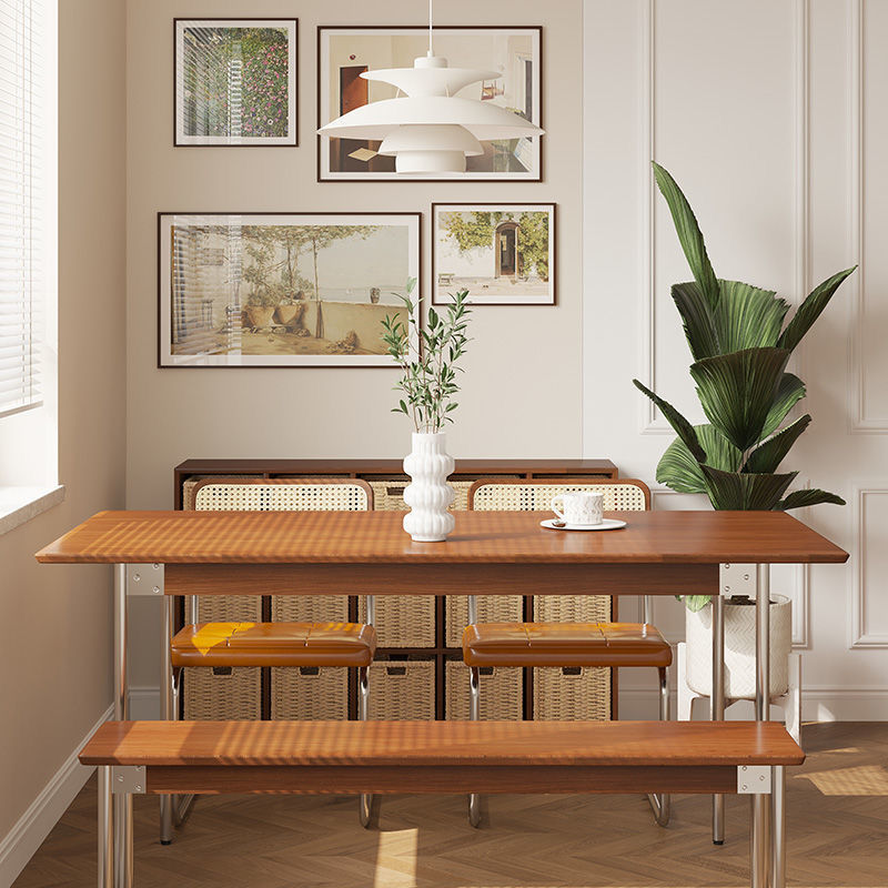 北歐 餐桌 餐桌椅組合 實木餐桌復古小戶型北歐日式餐桌椅子組合家用長方形桌子原木家具