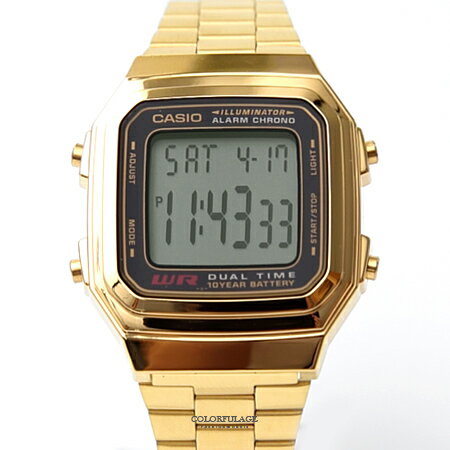 CASIO卡西歐 方形金色電子手錶【NEC6】