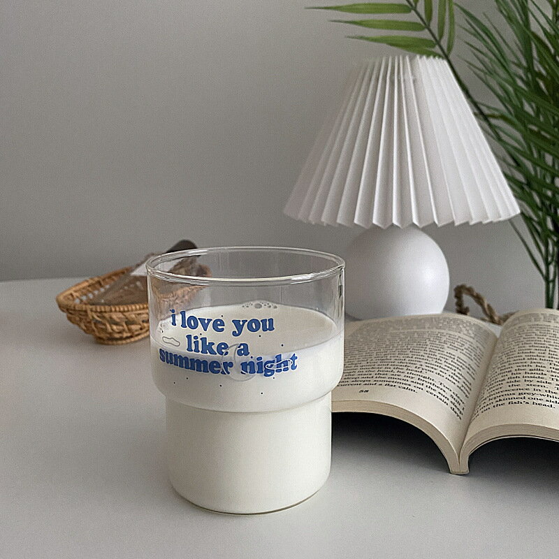 韓風簡約少女英文字母透明玻璃杯愛如夏夜家用便攜可愛牛奶杯圓形
