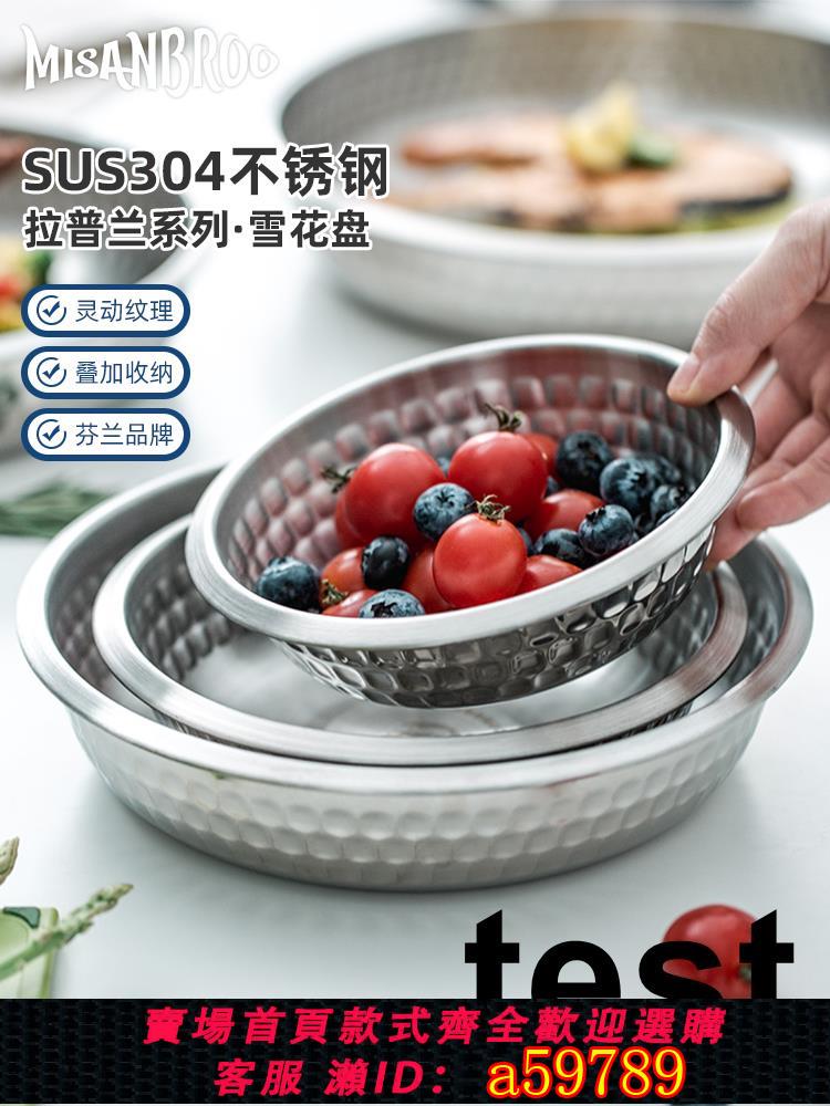 【臺灣公司 可打統編】芬蘭MISANBROO304不鏽鋼盤子加深厚圓盤菜盤碟子湯盤盆水果盤餐盤
