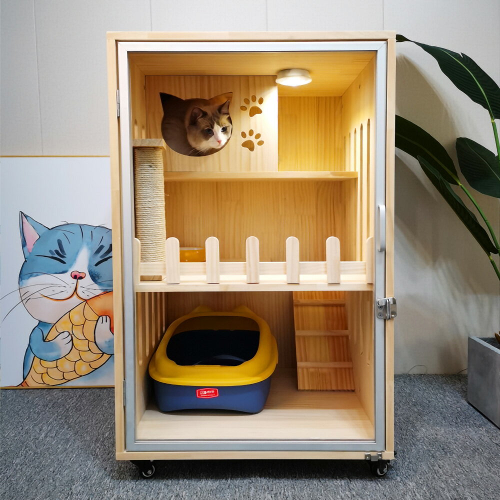 【台灣現貨+預購】豪華實木貓別墅 家用貓公寓 貓籠子貓櫃子 雙層三層防水貓咪房子 貓屋貓舍貓窩 寵物籠子 2