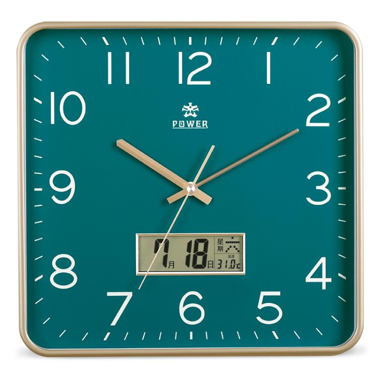 霸王鐘錶靜音掛鐘客廳萬年歷時鐘現代創意簡約掛錶方形臥室石英鐘