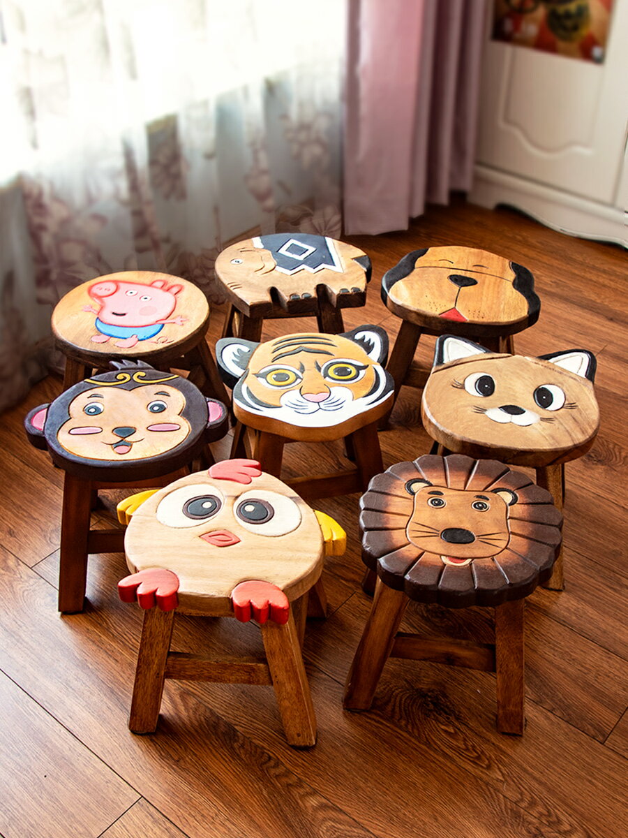 泰國創意實木兒童凳子可愛卡通動物小板凳家用客廳換鞋凳木頭矮凳