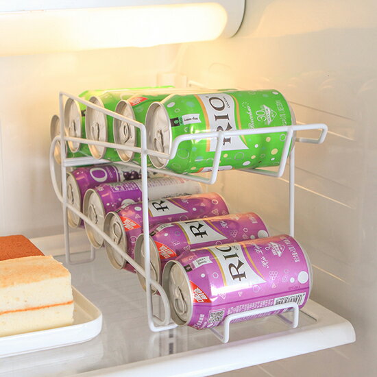 雙層易開罐整理架 創意 冰箱 易拉罐 收納架 滾動 整理架 廚房 桌面 置物架 飲料架 ♚MY COLOR♚【Z006-1】