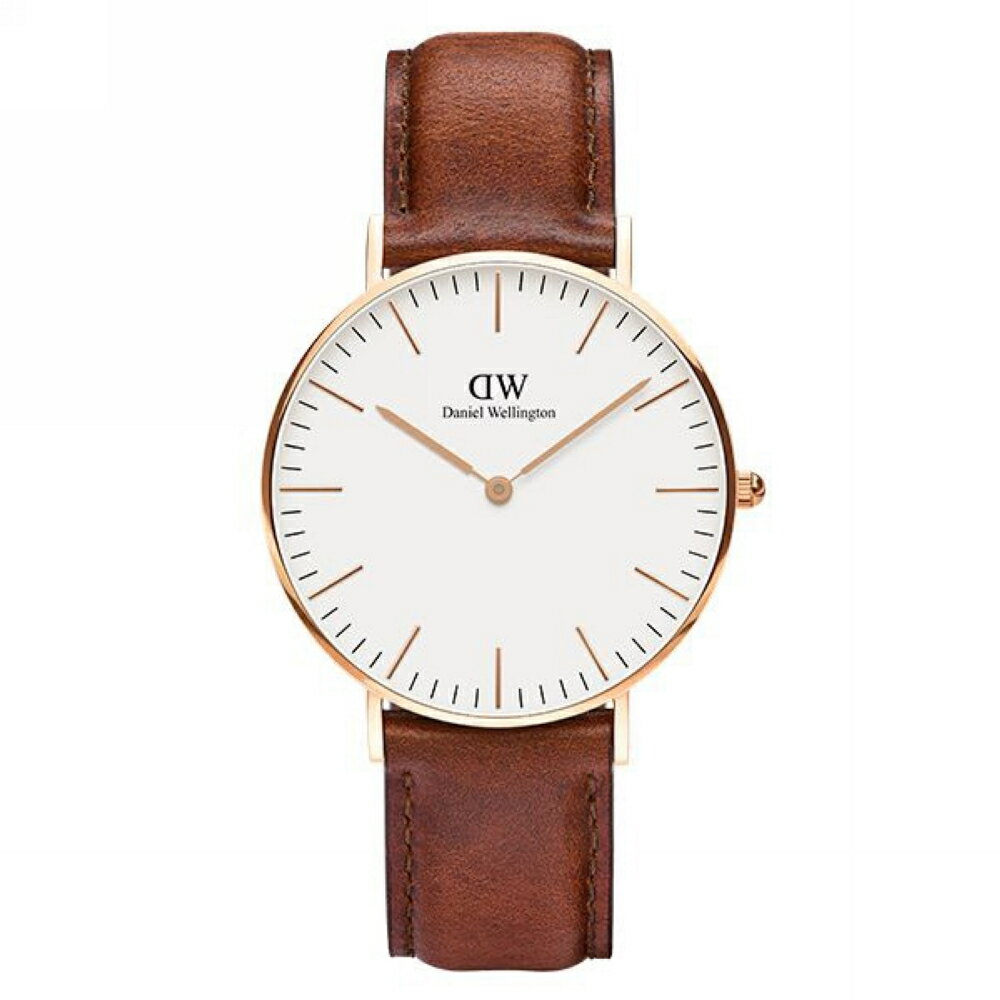 Daniel Wellington皮革風格時尚腕錶淺咖啡+玫瑰金-36mm-DW00100035