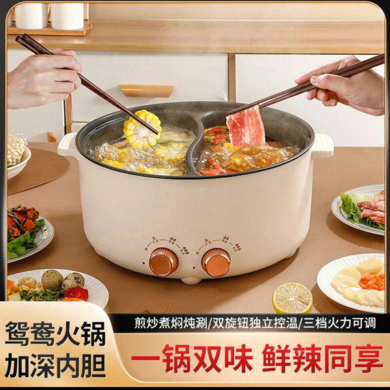 鴛鴦鍋一體多功能火鍋電煮電熱快雙控大容量宿舍電鍋家用電火鍋【Snowbelle優選】