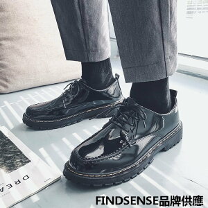 FINDSENSE品牌 四季款 新款 日本 男 高品質 亮面 舒適 文藝 純色 小皮鞋 休閒鞋 潮流鞋子